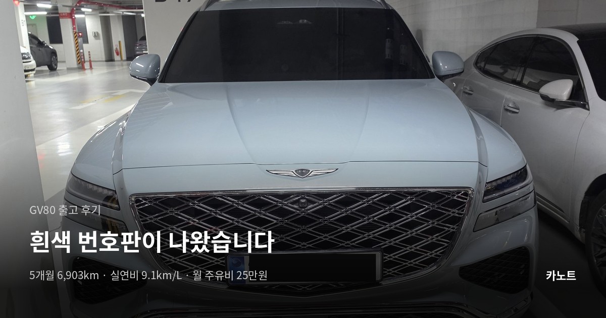 제네시스 GV80 베링블루 정면. 흰색 번호판이 달려 있다.